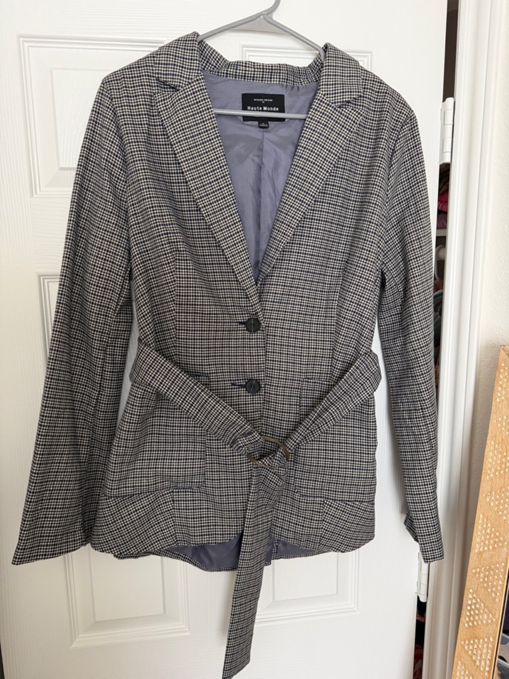 Haute Monde Black and Blue Houndstooth Belted Blazer